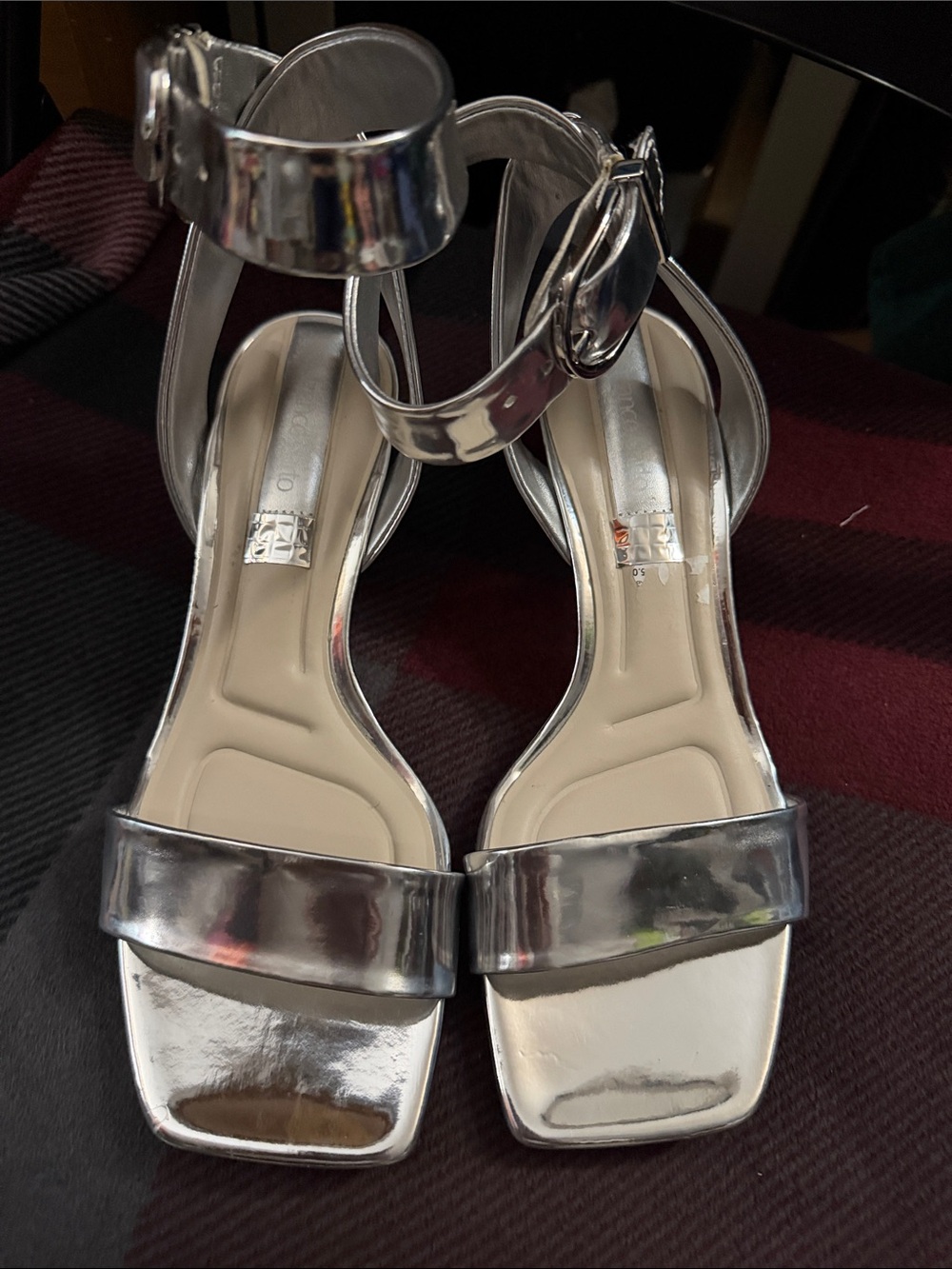 Franco Sarto Metallic Silver Ankle-Strap Heels